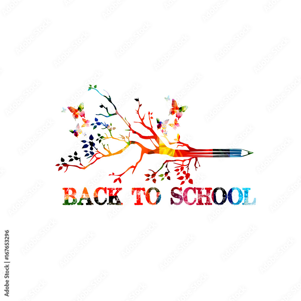 Back to school inscription vector illustration design. Colorful lettering design with pencil