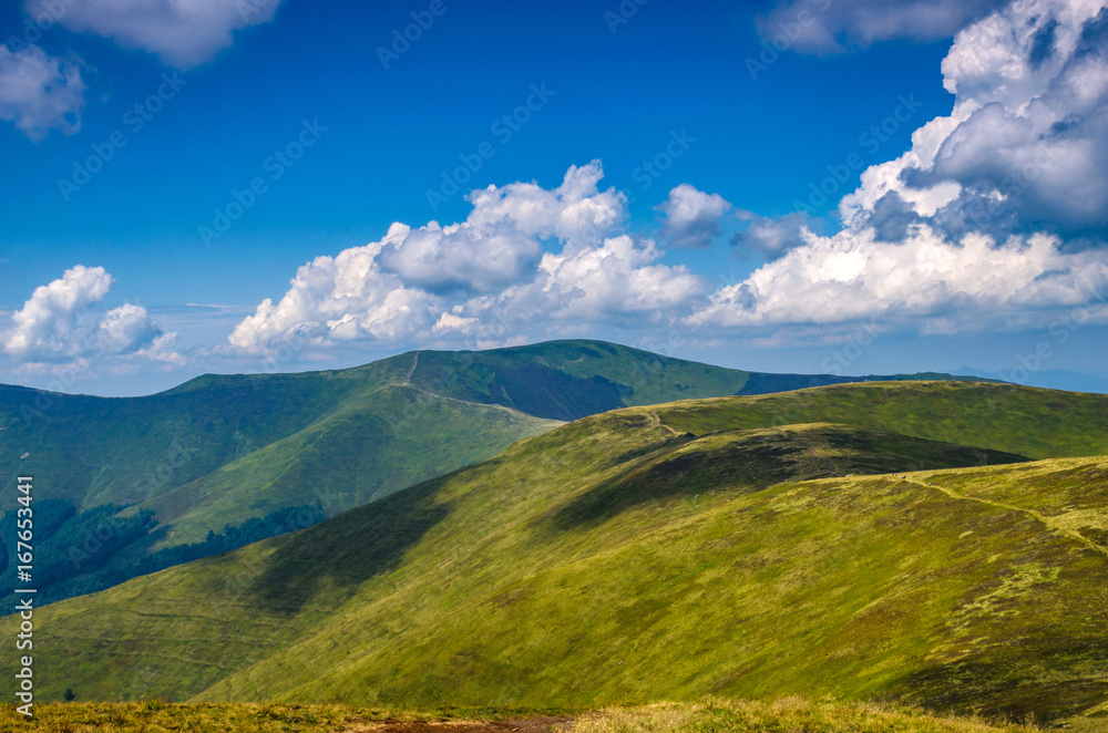 Background landscape with Ukrainian Carpathian Mountains in the Pylypets