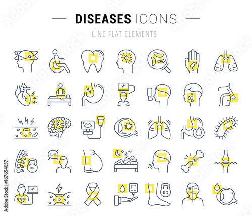 Set Vector Flat Line Icons Diseases