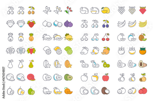 Set Vector Illustration of Fruits and Berries on White Backgroun