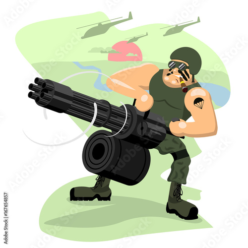 Angry soldier with machine gun photo