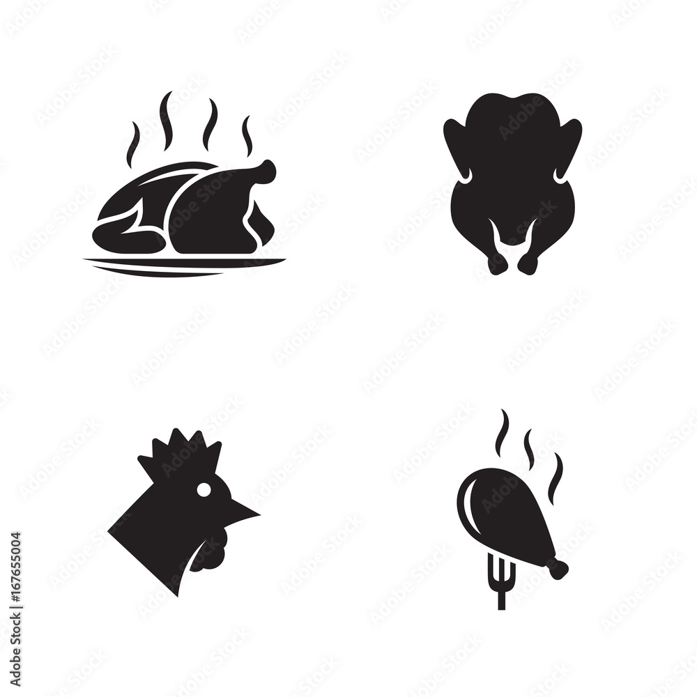 Chicken, fried chicken icons set Chicken, fried chicken icons set