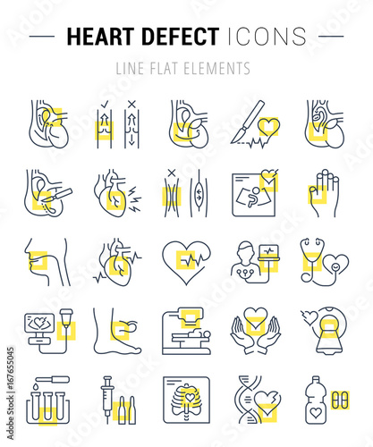 Set Vector Flat Line Icons Heart Defect