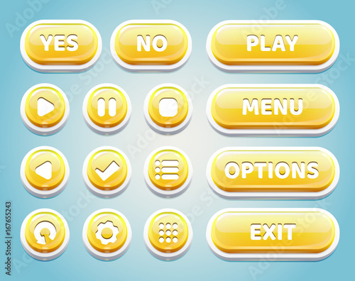 Set of yellow candy buttons for mobile games.UI elements.