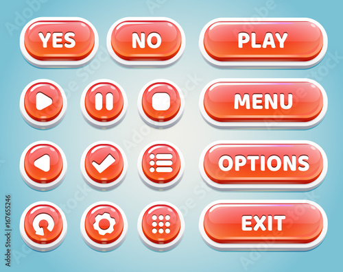 Set of red candy buttons for mobile games.UI elements.