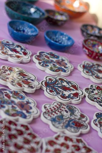 Traditional turkish ceramic dishes and tableware from the market