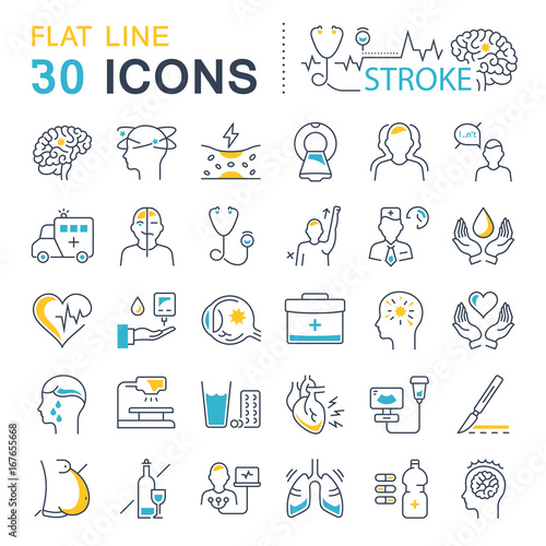 Set Vector Flat Line Icons of Stroke