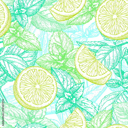 Seamless pattern with lime and mint.