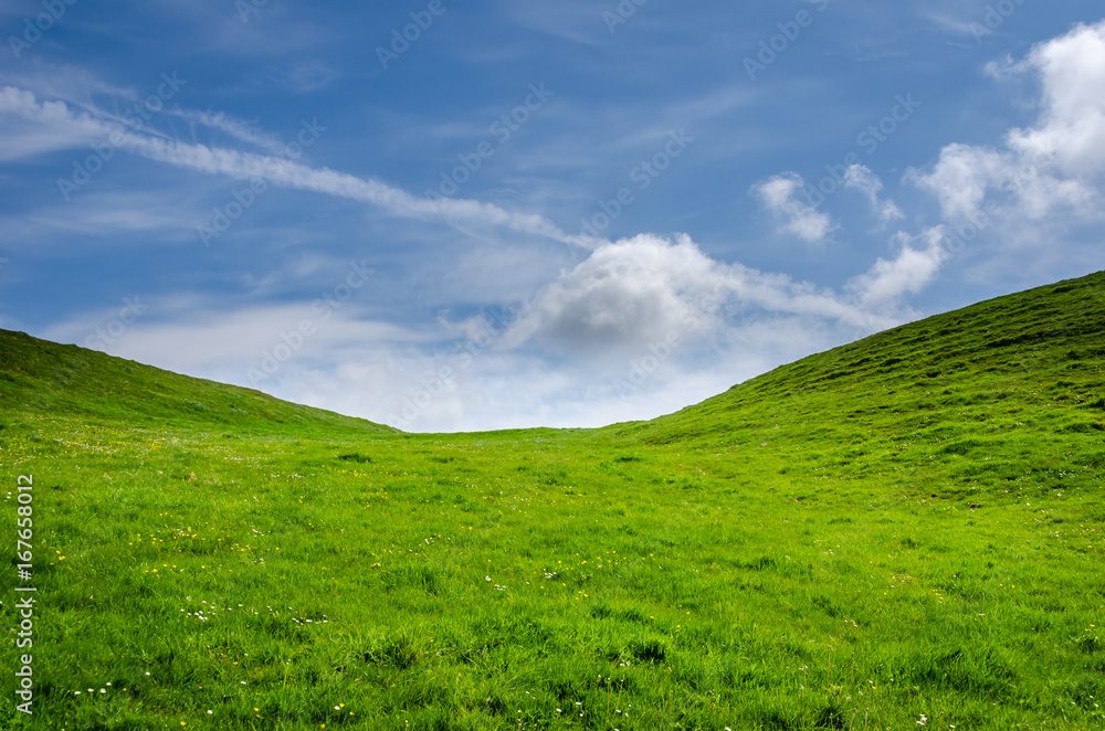 Green hill and a blue sky