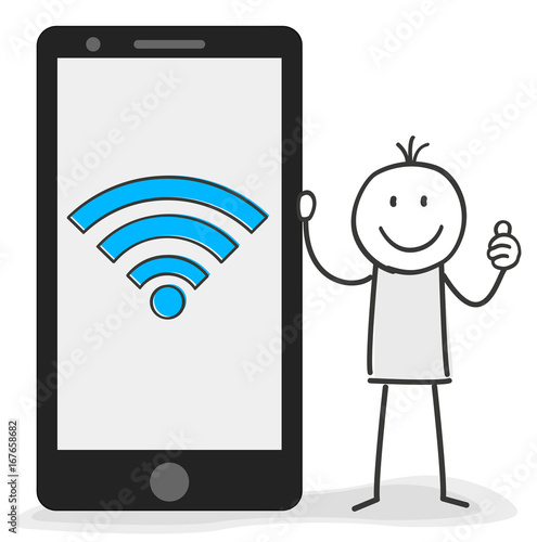 Figur mit Smartphone und WLAN Verbindung
