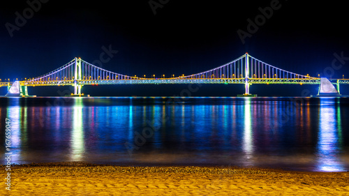 Photography GwangAn Bridge at night in Busan, South Korea.