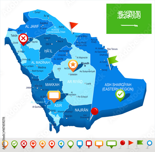 Saudi Arabia - map and flag illustration