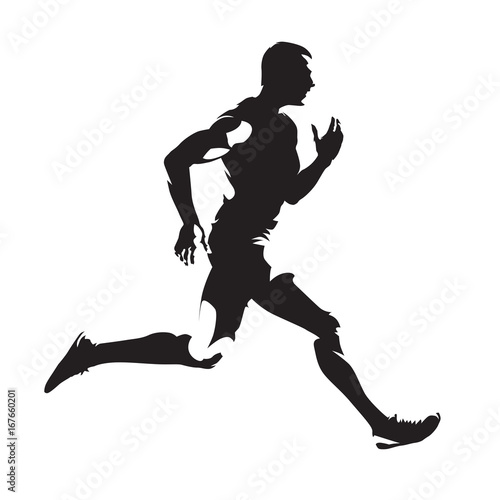 Running man abstract vector silhouette, side view