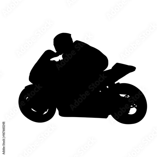 Motorcycle racing isolated vector silhouette, side view