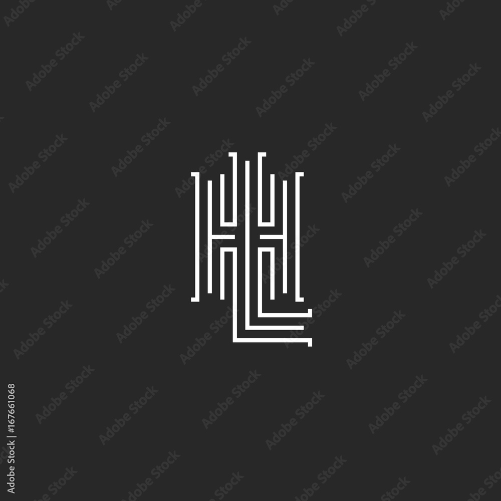 Combination letters HL logo hipster simple monogram, intersection thin line LH wedding emblem mockup, overlapping two initials H L typography design element template Combination letters HL logo hipster simple monogram, intersection thin line LH wedding emblem mockup, overlapping two initials H L typography design element template