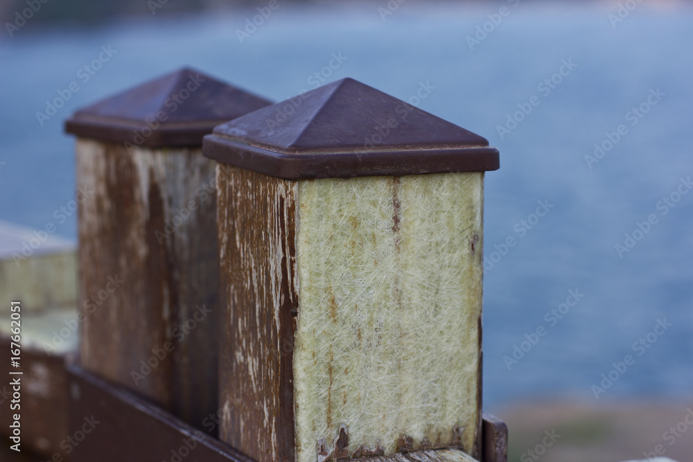 Wooden railing in the park in Antalya Turkey Wooden railing in the park in Antalya Turkey