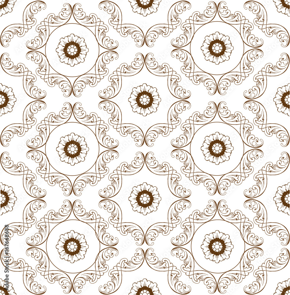 Vector seamless pattern with floral ornaments. Ornate floral decor for wallpaper. Endless vintage texture