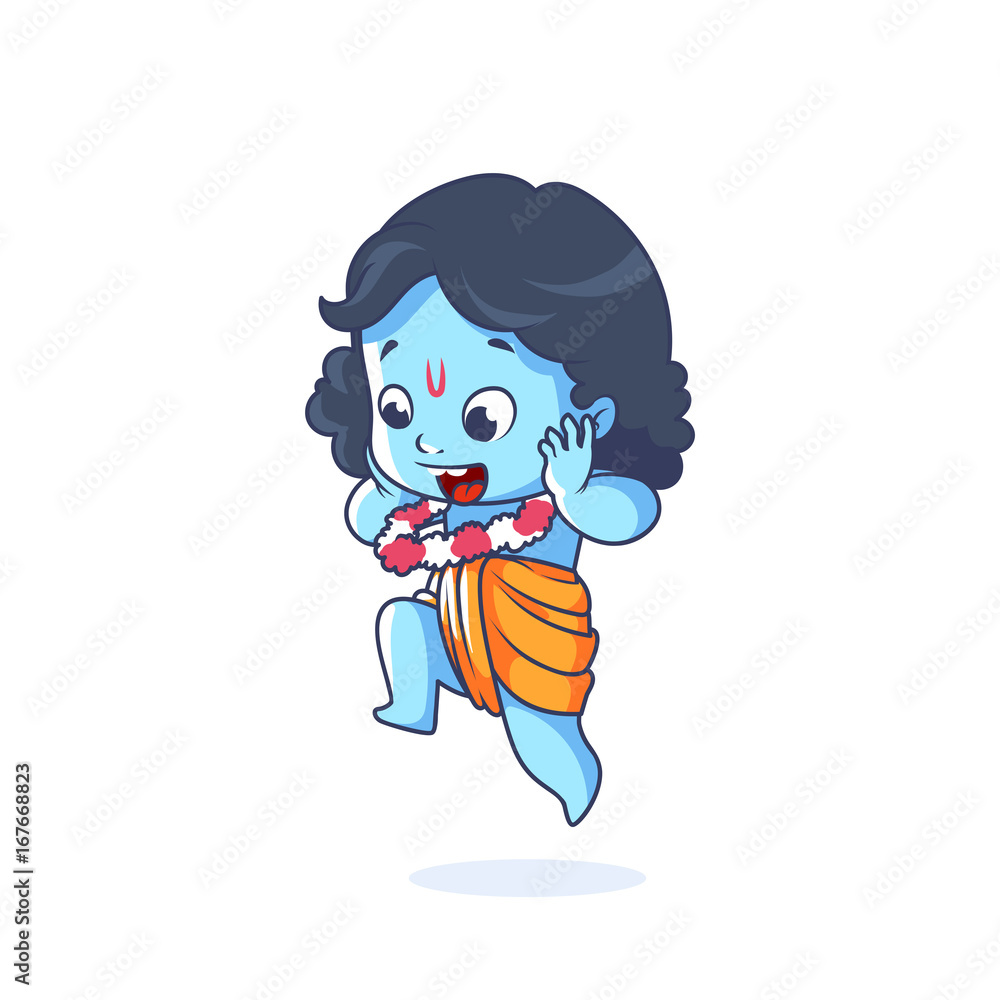 Very happy little Krishna is jumping. Stock Vector | Adobe Stock