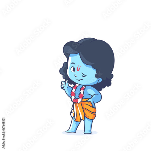 Happy little Krishna with thumb up.