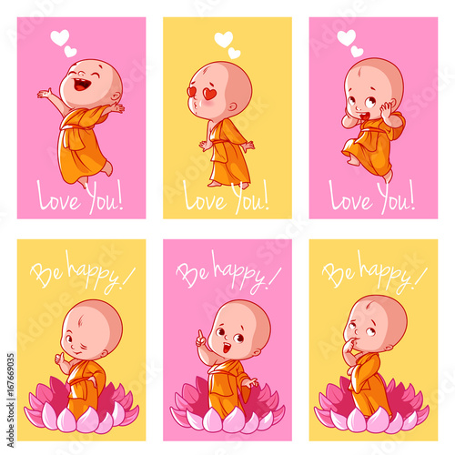 Set of cute cards with Buddha