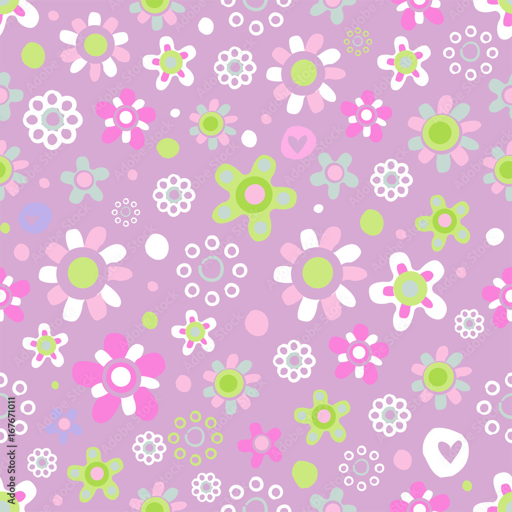 Seamless pattern with cute flowers.