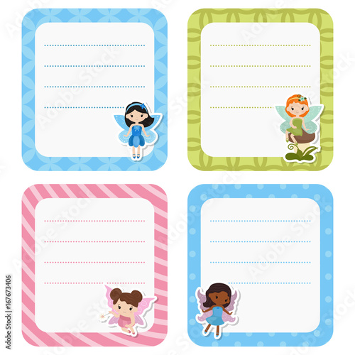 Cute cards or stickers with fairy.