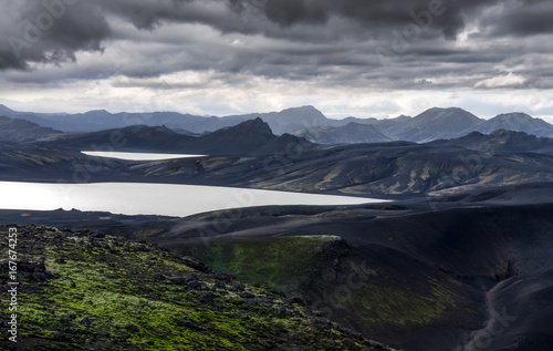 Volcanic landscape with mountains and lakes in Iceland