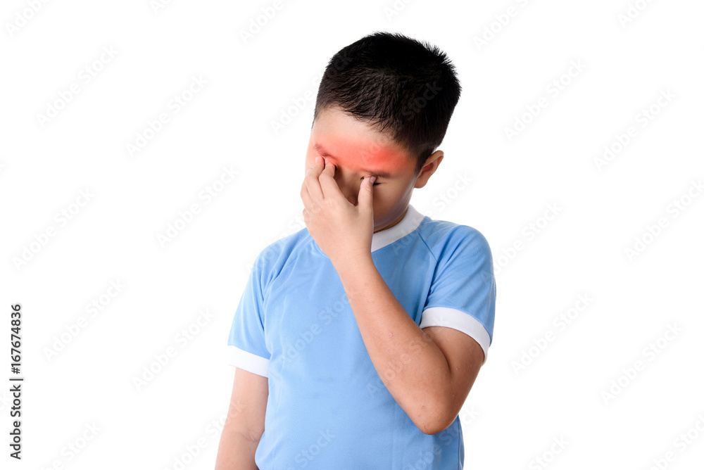 Young asian boy has headache. Young asian boy has headache.