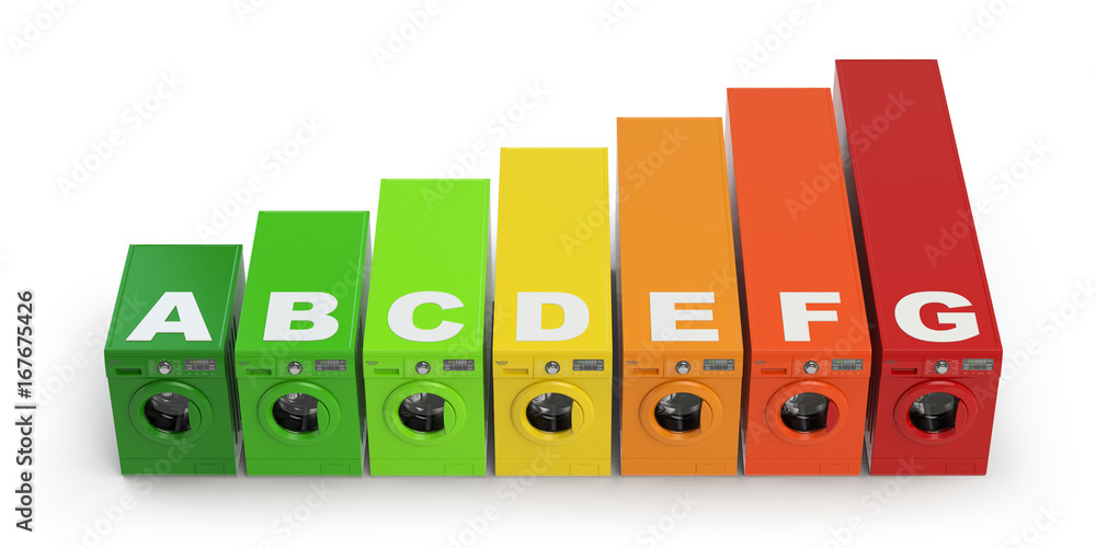 Φωτογραφία Washing machines certified in energetic classes of energy efficiency isolated on white background