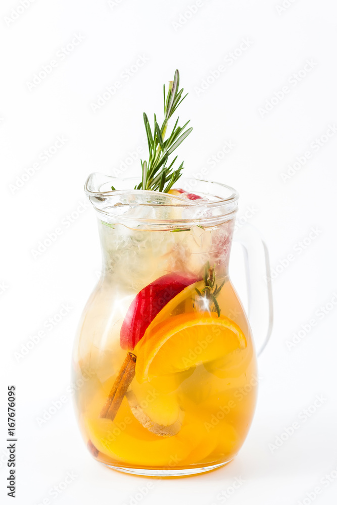 Citrus lemonade with apple on a white background Citrus lemonade with apple on a white background