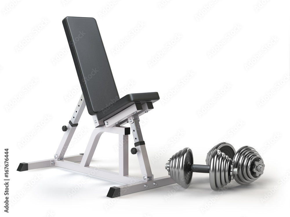 Barbell bench with weight dumbbells isolated on white. Barbell bench with weight dumbbells isolated on white.