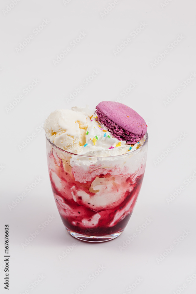 Strawberry dessert with ice cream and caramel on a white background
Strawberry dessert with ice cream and caramel on a white background