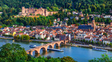 Landmarks and beautiful towns of Germany - medieval Heidelberg ,view with Karl Theodor bridge and castle