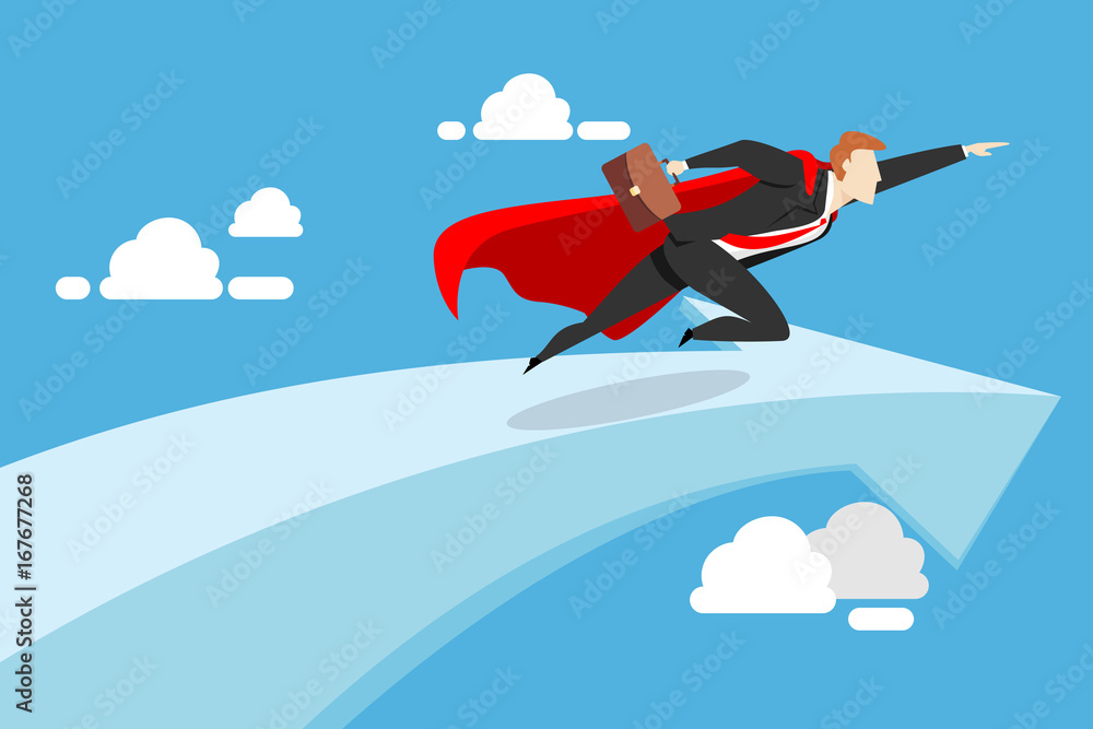 superbusinessman flying on the success arrow. business concept illustration