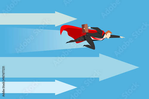 superbusinessman fly away to achieve the goal. Business concept illustration