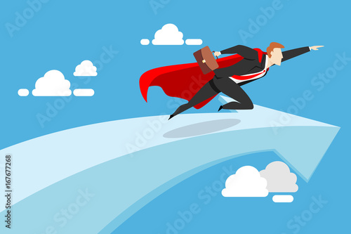 superbusinessman flying on the success arrow. business concept illustration