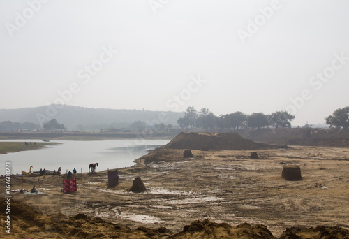 Construction site at Damdama lake in a village in Gurgaon, Haryana (India) photo
