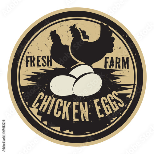 Chicken stamp or label, text Farm Fresh Chicken Eggs