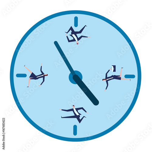 Business team is hurrying around a clock face. Business concept illustration.