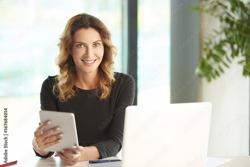 Professional businesswoman working at the office. Professional businesswoman working at the office.