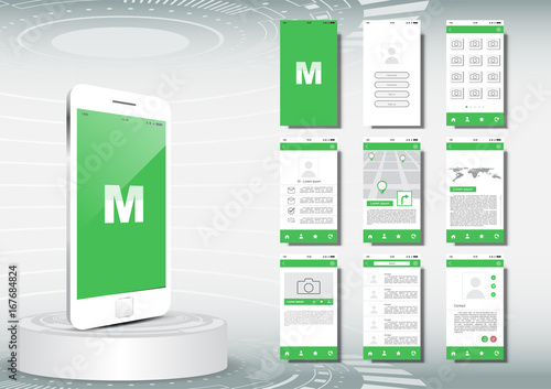 UI, UX for mobile application template, green theme some Elements of this image furnished by NASA