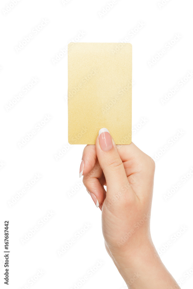 Female hand holding plastic card, crop, cut out Female hand holding plastic card, crop, cut out
