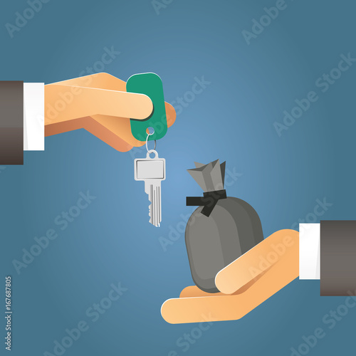 Illustration 2 Hände tauschen Schlüssel gegen Geld
