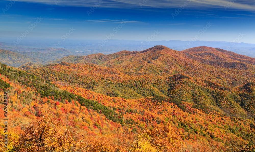smoky mountain ridges in fall on the blue ridge parkway