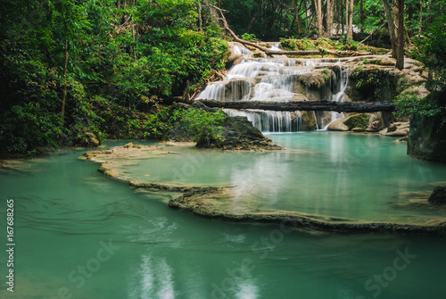 Erawan waterfall in Erawan National Park Thailand.