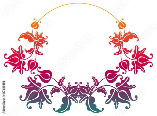 Gradient round frame with flowers. Copy space. Design element for your artwork. Raster clip art.