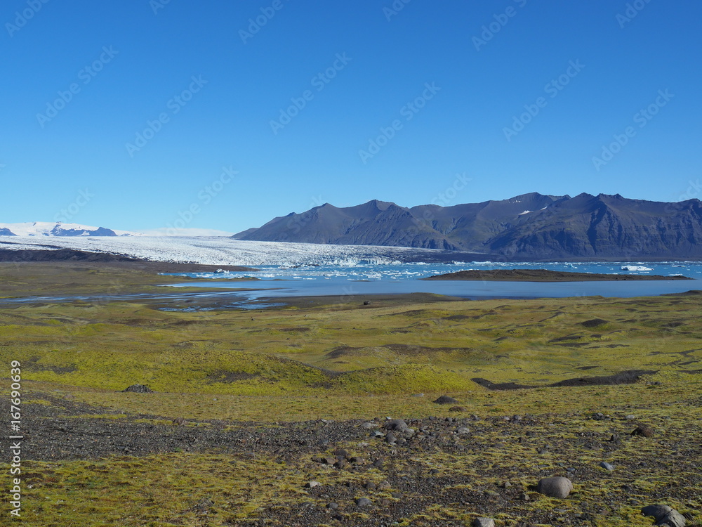 Glacier Breidarmerkurjökull (Vatnajökull) et lagune glaciaire de Jökulsarlon (Islande)