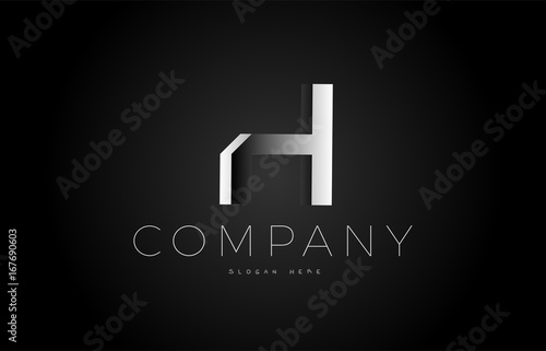 H black white silver letter logo design icon alphabet 3d