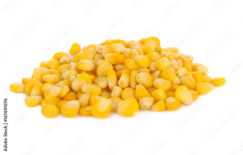 Pile of yellow corn kernels isolated over the white background Pile of yellow corn kernels isolated over the white background