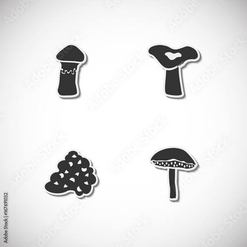 Mushrooms set of velcro magnets. Vector illustration